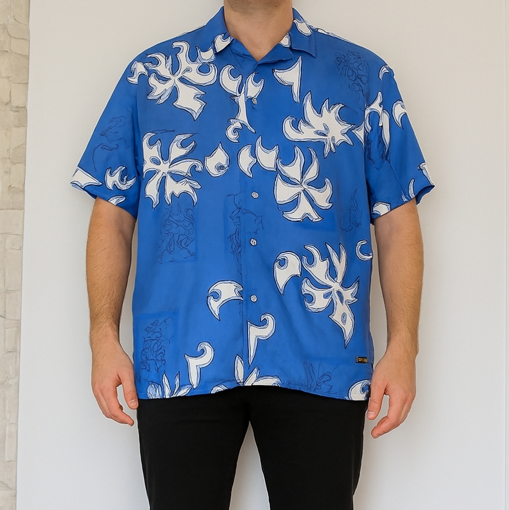 Vintage Gotcha Button Down Shirt Mens Large Blue/White Short Sleeve Surfer